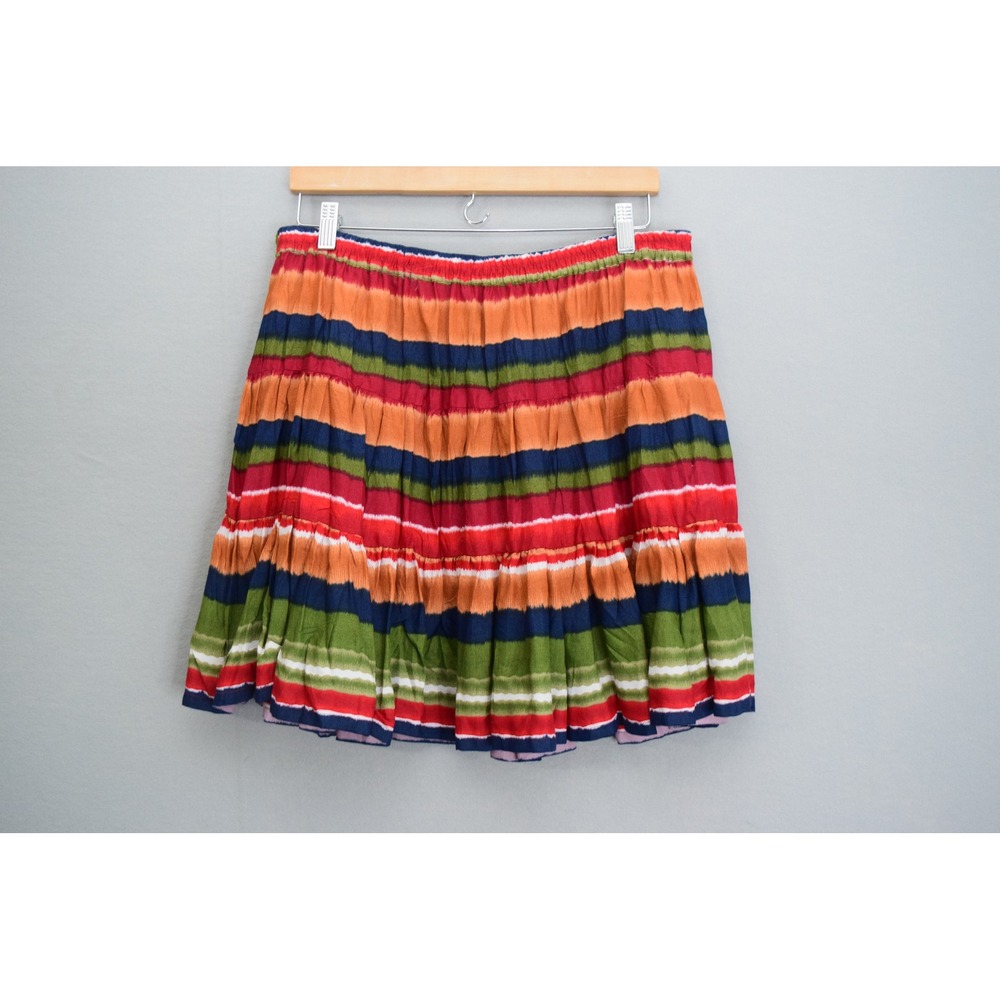 Cattlelac Ranch Tiered Skirt Large Multicolor Striped Boho Women Western